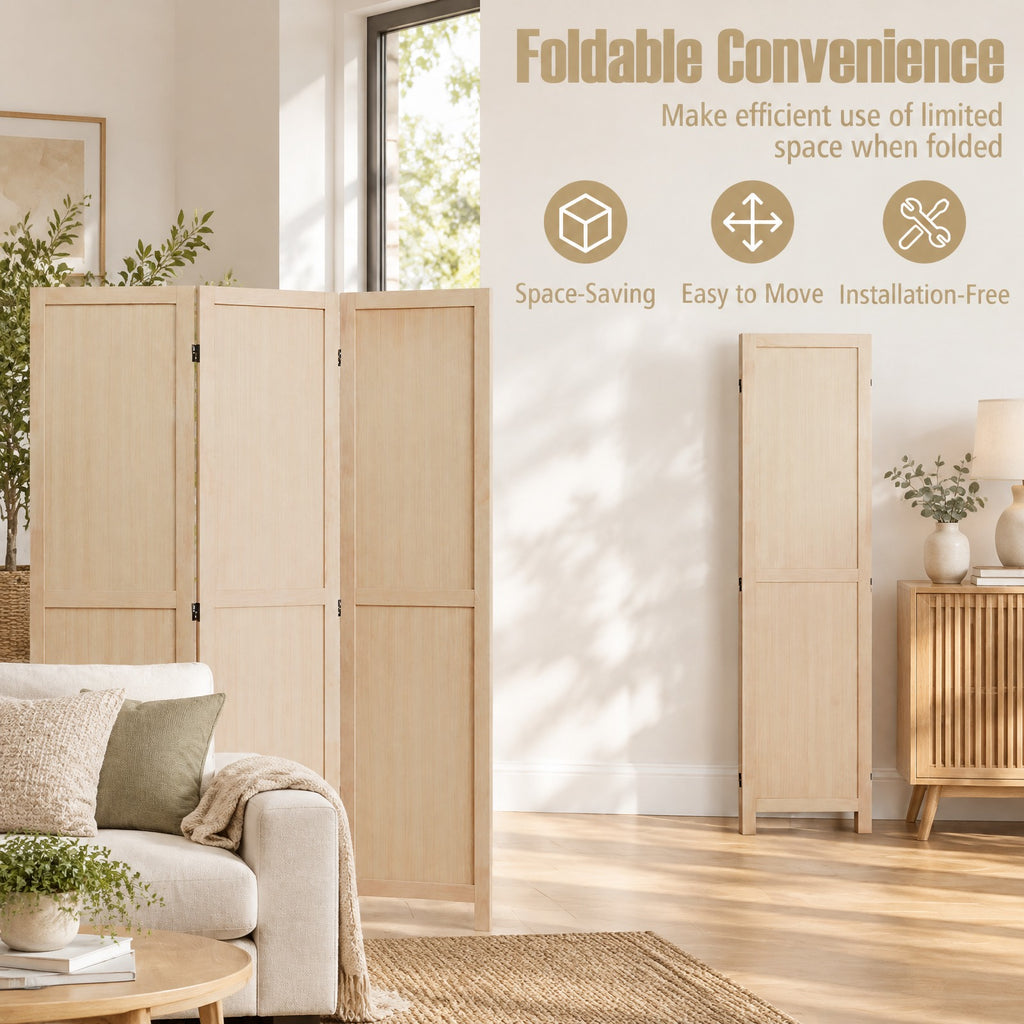 Airfind 3 Panel Folding Room Divider for Home Office Bedroom Restaurant, 53in x 67inFolded Footprint, Beige