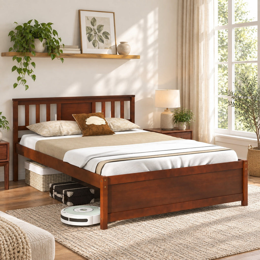 Airfind Wooden Platform Bed with Headboard and Wood Slat Support, 440 lbs Capacity, Pine Wood MDF Plywood Twin Frame, Wood