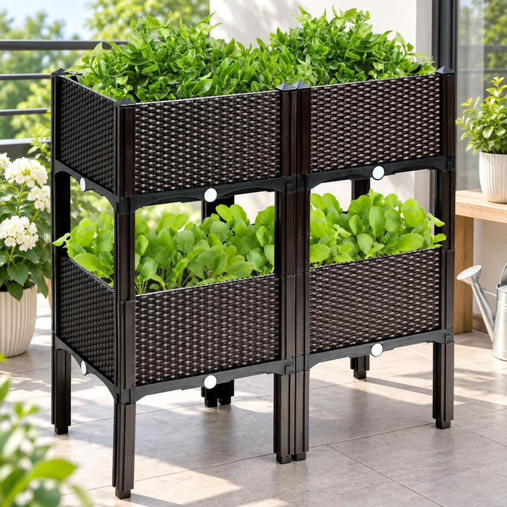 Airfind Set of 4 Elevated Flower Vegetable Herb Grow Planter Box, Reinforced PP materials Frame, Brown