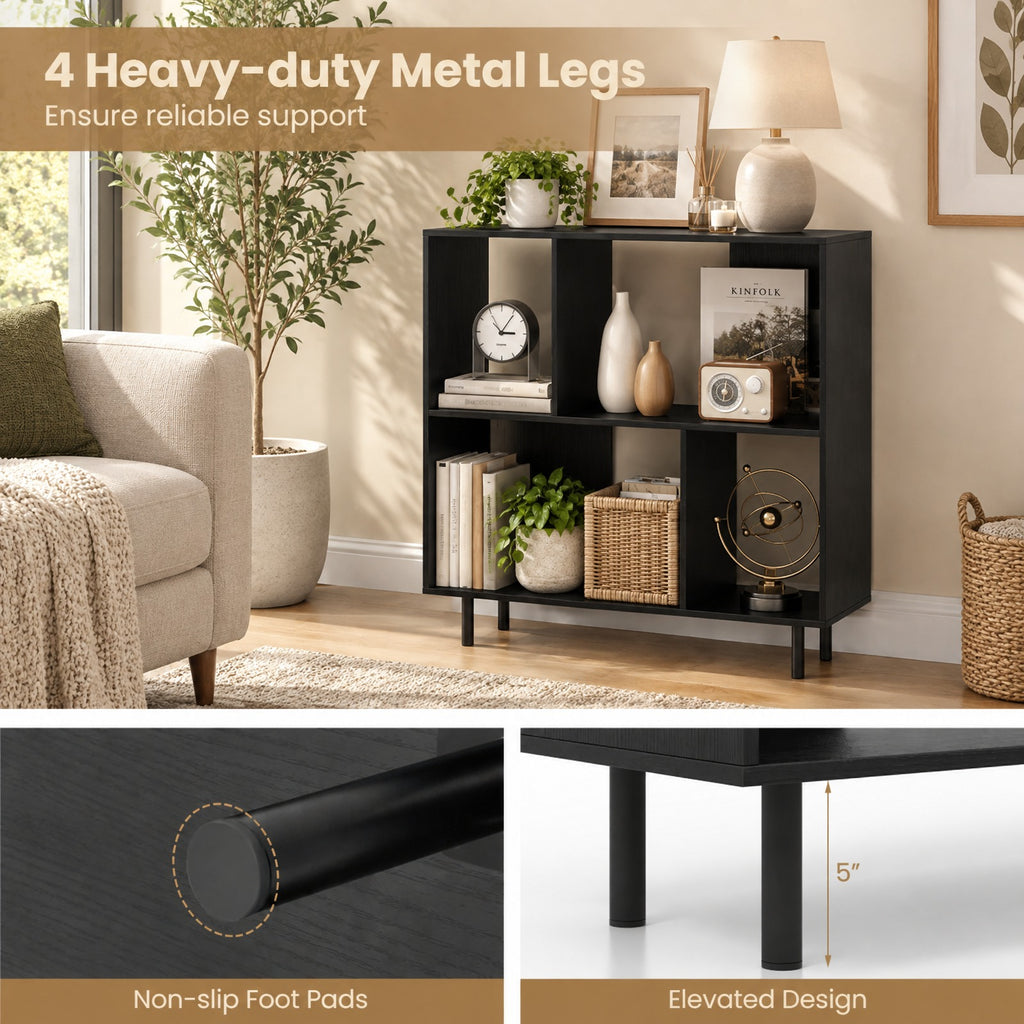 Airfind Open Shelf Bookcase with 4 Compartments, Black, 4-cube bookcase provides ample storage space, Assembly is required before use