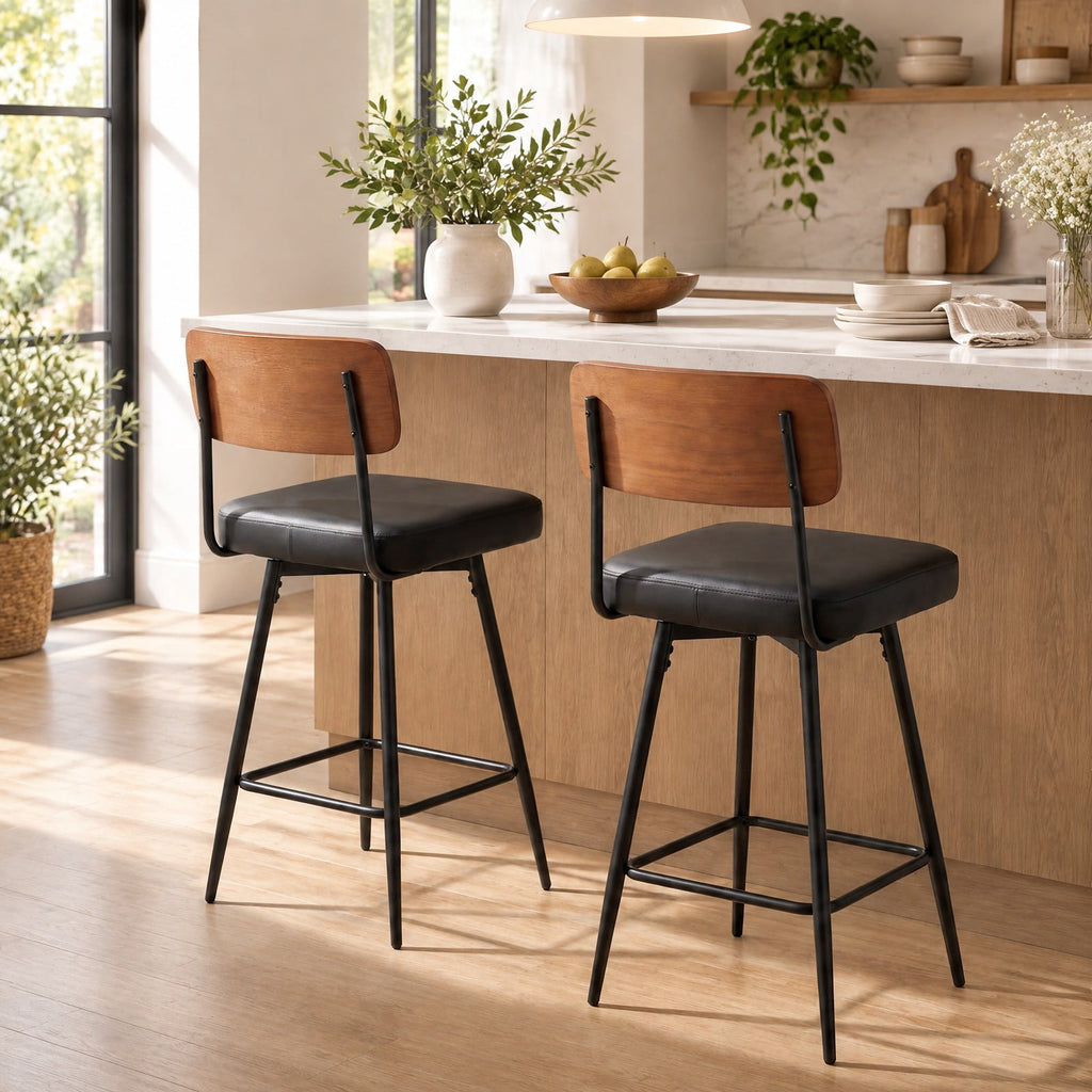 Airfind 27 Inch Padded Counter, Barstools Set of 2 with Metal Legs, 330 lbs Capacity, Metal Plywood PU Leather Sponge Frame, Black