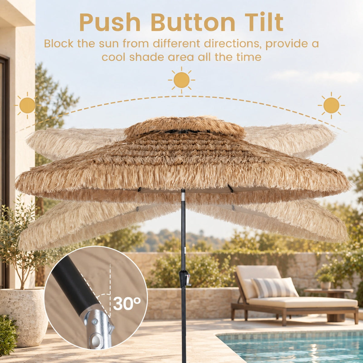 Airfind 10FT and 2-Tier Tiki Patio Umbrella with 8 Ribs, Polyester Fabric PE Metal External Frame, Brown