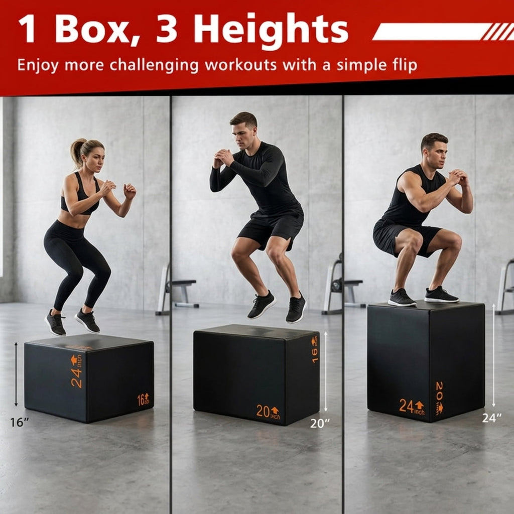 Airfind 3 in 1 Foam Plyometric Box with 3 Adjustable Heights and Non Slip PU Cover for Home Gym Jump Training and Plyo Box Workouts, Black
