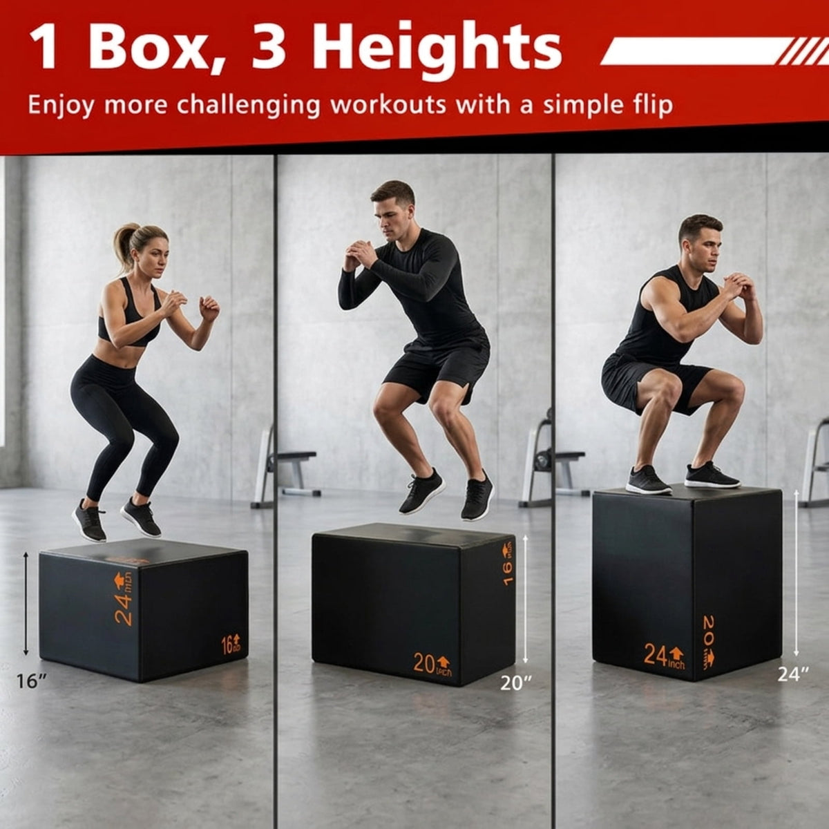 Airfind 3 in 1 Foam Plyometric Box with 3 Adjustable Heights and Non Slip PU Cover for Home Gym Jump Training and Plyo Box Workouts, Black