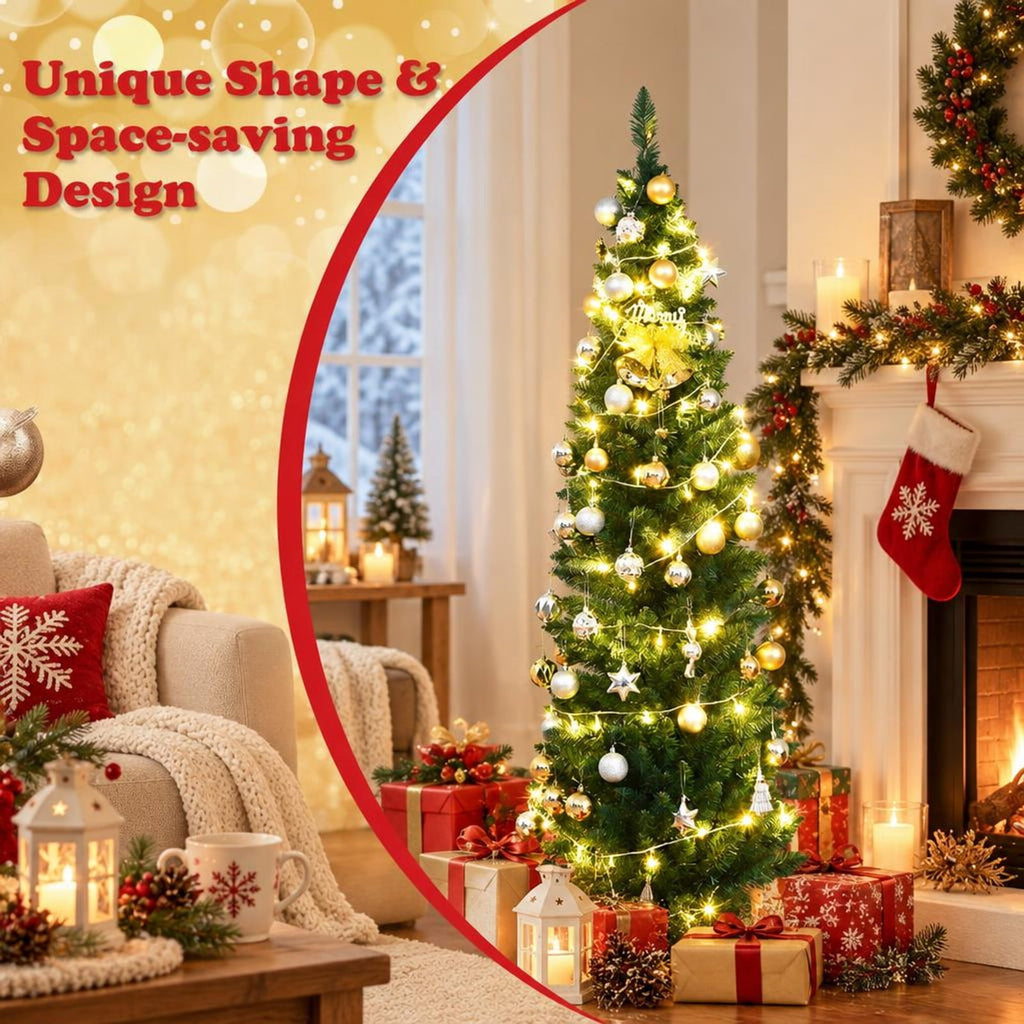Airfind PVC Artificial Slim Pencil Christmas Tree-5 Feet, PVC iron 5 Ft: Frame, 2ft x 5ft Footprint, Green