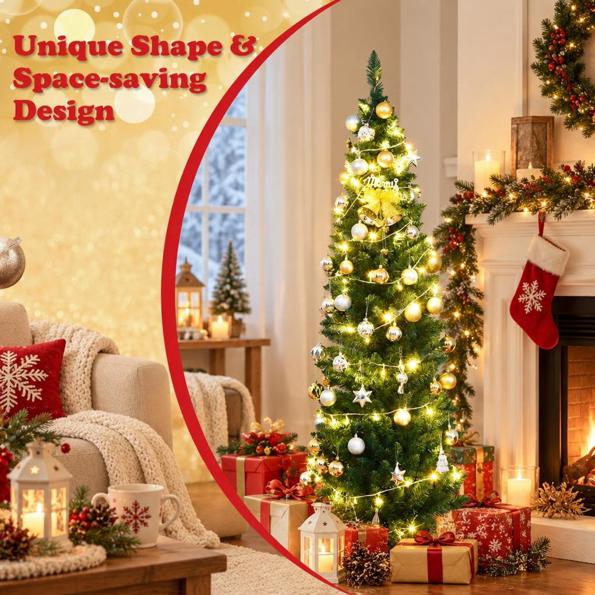 Airfind PVC Artificial Slim Pencil Christmas Tree-5 Feet, PVC iron 5 Ft: Frame, 2ft x 5ft Footprint, Green