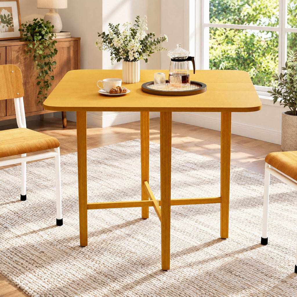 Airfind Foldable Dining Table for 2-4 People with Rubber Wood Legs for Small Space, 180 lbs Capacity, Rubber Wood MDF Frame, Natural