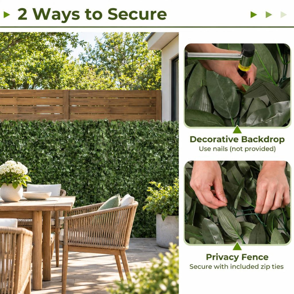 Airfind Artificial Lily Leaf Privacy Fence for Garden Yard Balcony Deck, Polyester Fabric Each Frame, 120 x 40 Rolling Footprint, Dark Green