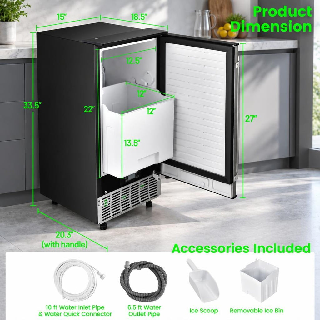 Airfind Free-Standing Built-In Undercounter Ice Maker, Stainless Steel PP Zinc-Plated Sheet ABS for Convenient Everyday Use, Silver