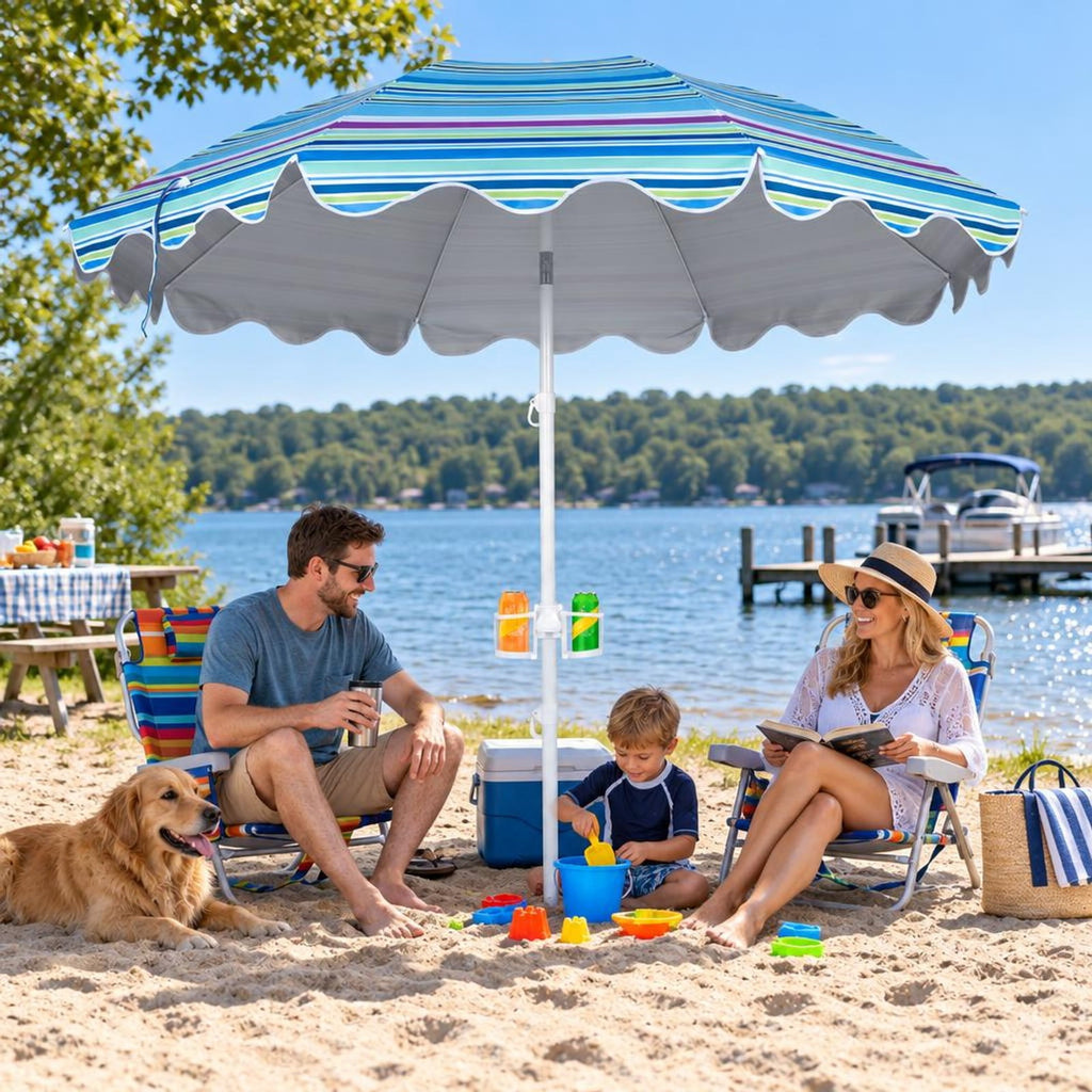 Airfind 6.5 FT Beach Umbrella UPF 50+ with Sand Anchor for Garden Pool Backyard, Polyester Fabric Metal Aluminum Alloy PP Frame, Blue Stripe