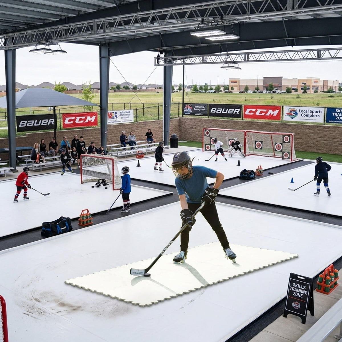 Airfind Floor Hockey Set with 10 Synthetic Ice Shooting Tiles for Dryland Training and Puck Handling in Backyards Garages and Homes, White