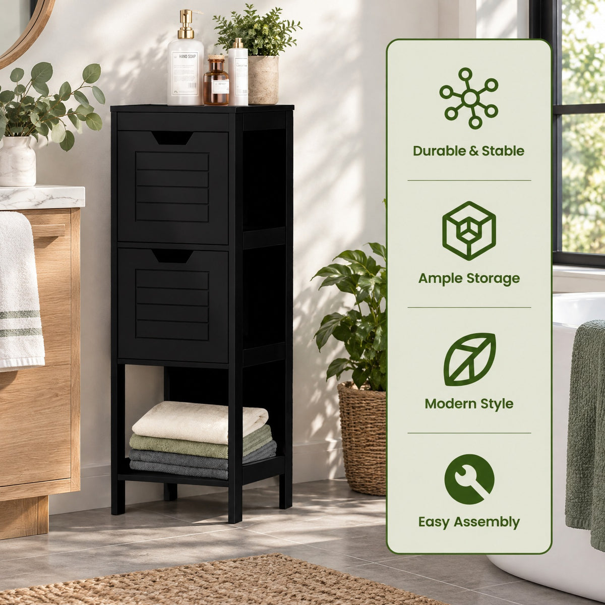 Airfind Bathroom Wooden Floor Cabinet Multifunction Storage Rack Stand Organizer, 11 lbs Capacity, P2 MDF NC paint Frame, Black