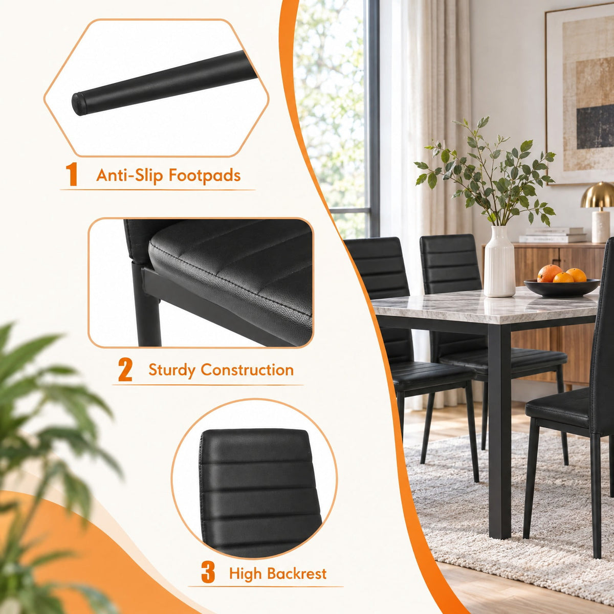 Airfind 4 Pieces Modern Leather Dinning Chairs Set with Metal Frame, 250 lbs Capacity, PVC Leather sponge steel Frame, 17 Inch x 20.5 Inch x 38 Inch Footprint