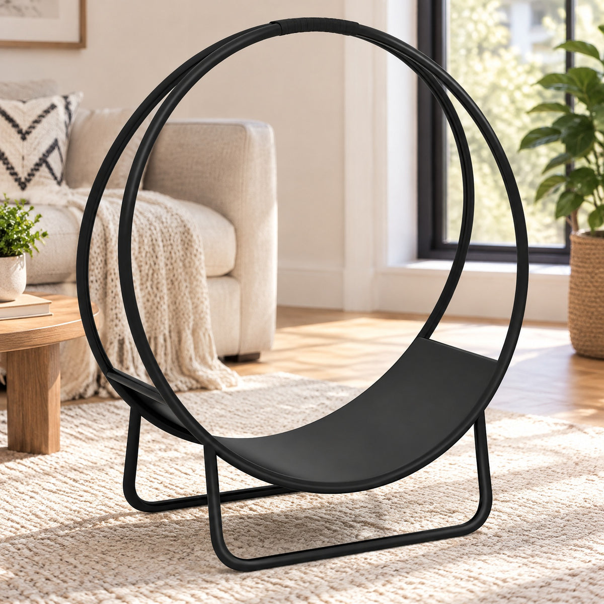 Airfind Firewood Log Hoop 20 Inch Round Heavy, 55 lbs Capacity, Metal Frame, 20 x 20 x 22 Footprint, Black