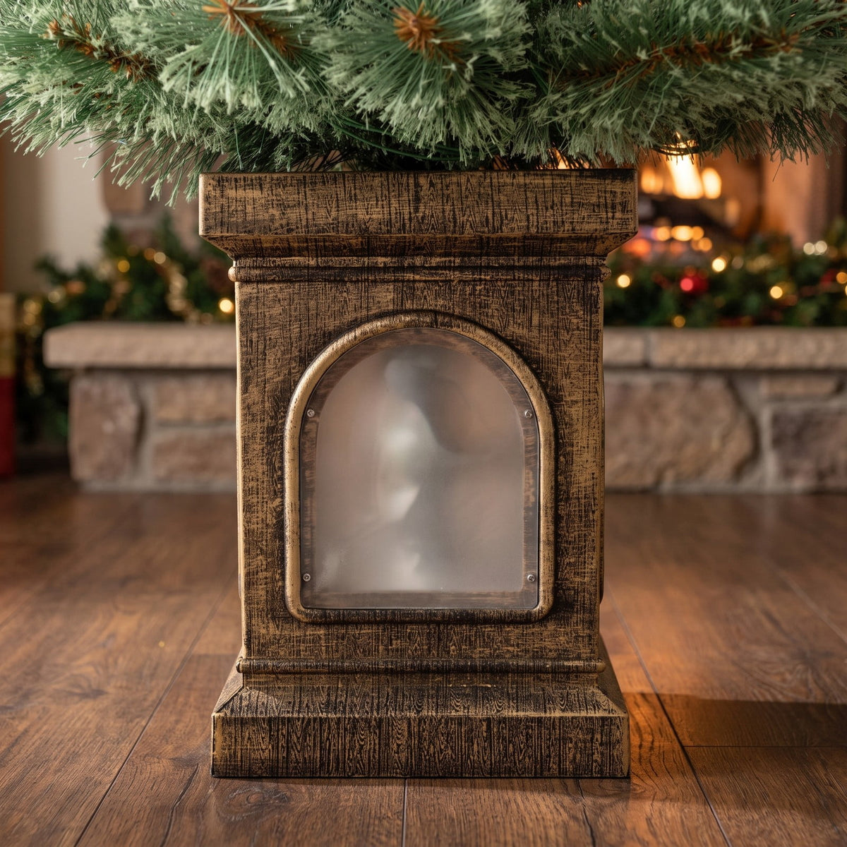 Airfind 4 Feet Pre, Pine Needles Cement Tree Height 120 cm Tree Width 50 cm Frame, Green+Gold, Size of the Base 18.5 x 18.5 x 26.5 cm