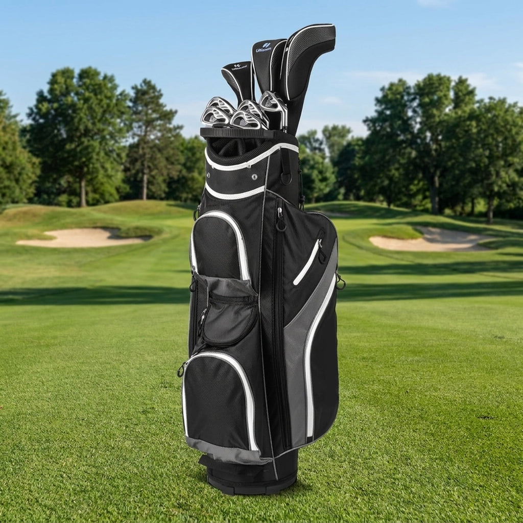 Airfind 14-Way Cart Bag with Rain Hood, Towel Ring and 9 Zippered Pockets, Gray