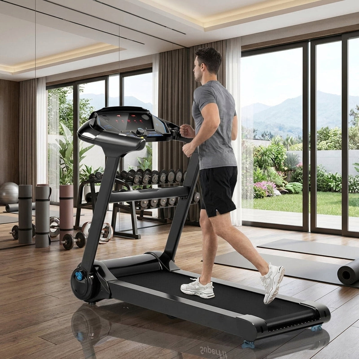 Airfind 2.25 HP Folding Treadmill with Audio Console Walking Treadmill for Home with Cushioned Deck and Transport Wheels Supports 265 lbs, Black