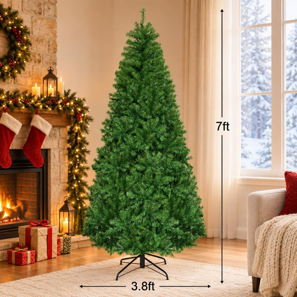 Airfind Artificial Premium Hinged Christmas Tree-7 ft, PVC Frame, 0.9in x 1.6in x 2in Footprint, Green Adapter: UL-certified