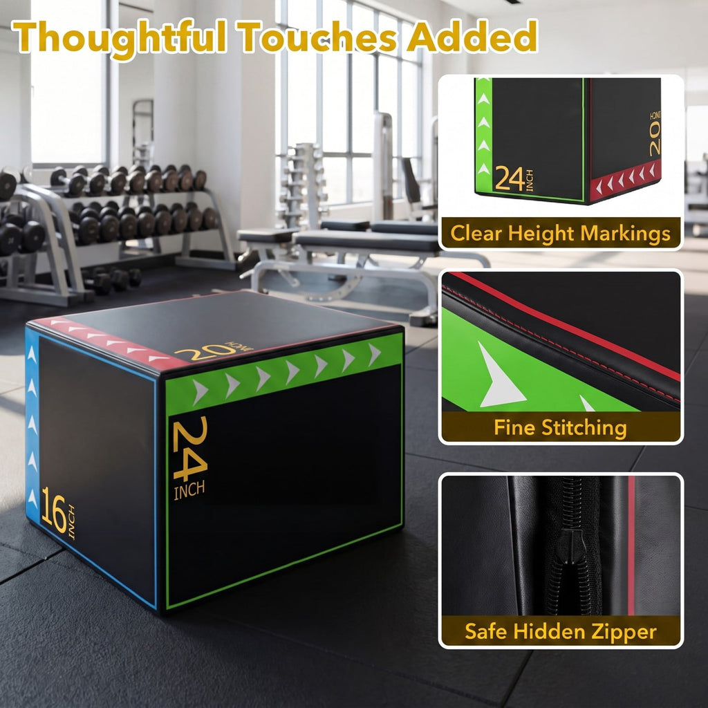 Airfind 3 in 1 Plyometric Box 16 x 20 x 24 Inch Soft Foam Plyo Jump Box for Home Gym Box Jumps and HIIT Training, Multicolor