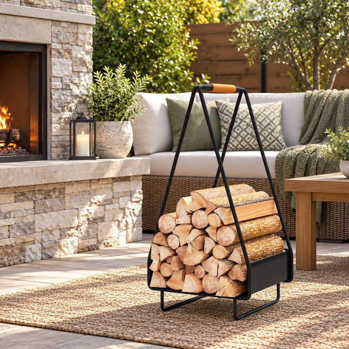 Airfind Firewood Storage Rack Heavy, 55 lbs Capacity, Metal Leather Frame, 12 Inch x 12 Inch x 24 Inch Footprint, Black