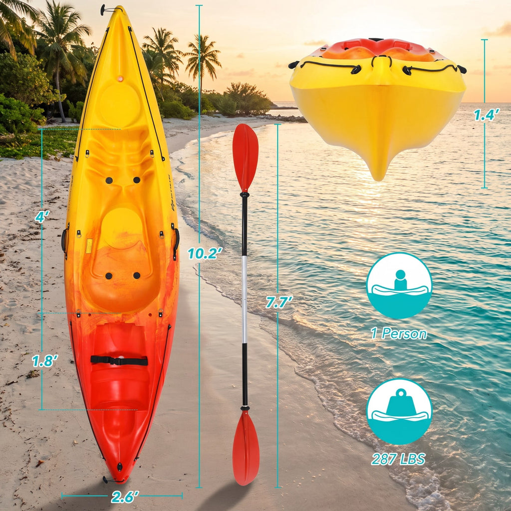 Airfind Single Sit on Top Kayak with Detachable Aluminum Paddle Adjustable Footrest and Bungee Storage for Adults Fishing and Sightseeing, Yellow