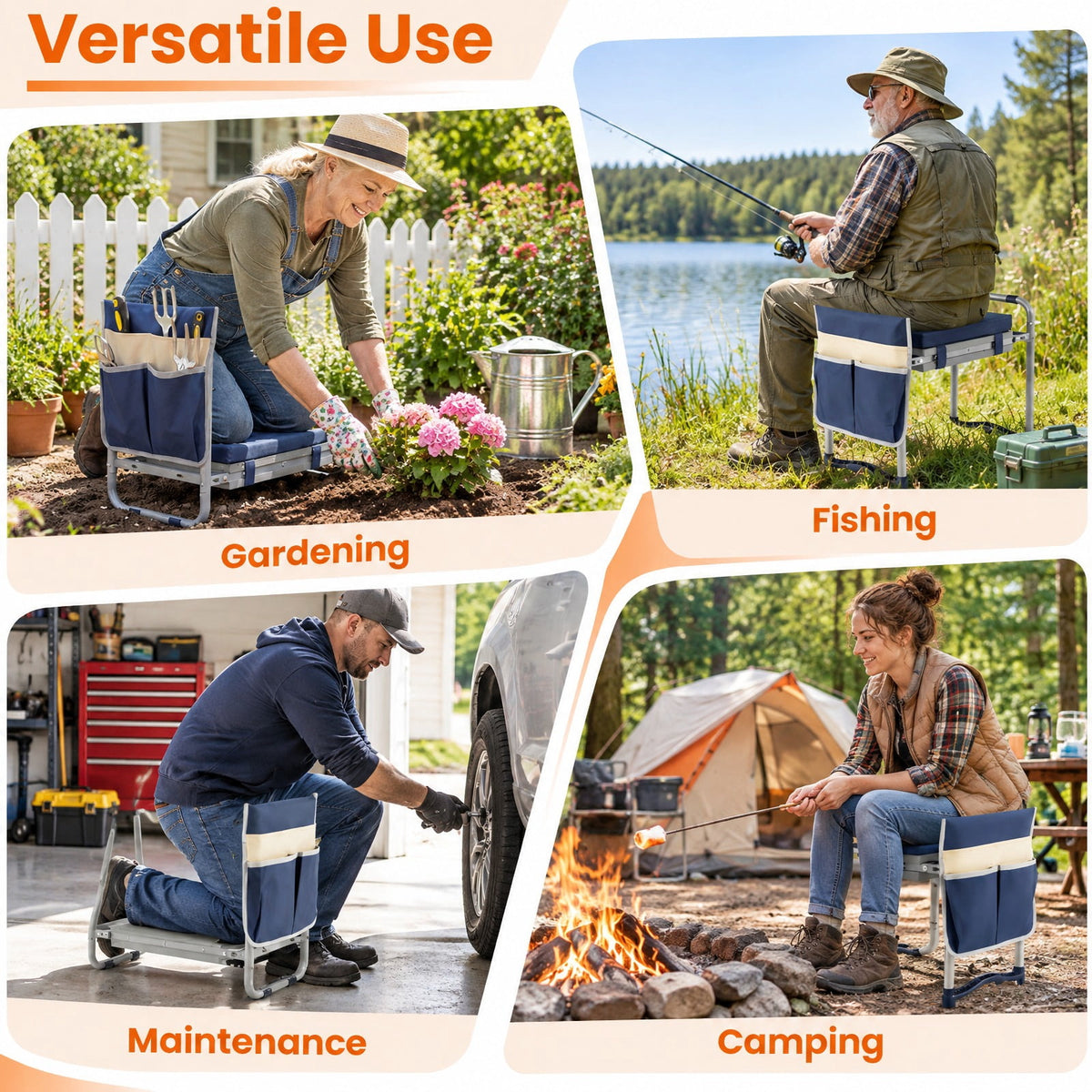 Airfind Garden Kneeler and Seat Foldable Gardening Stool with Wide EVA Foam Padding, 350 lbs Capacity, Metal EVA Frame, 21 x 12 x 17 Footprint