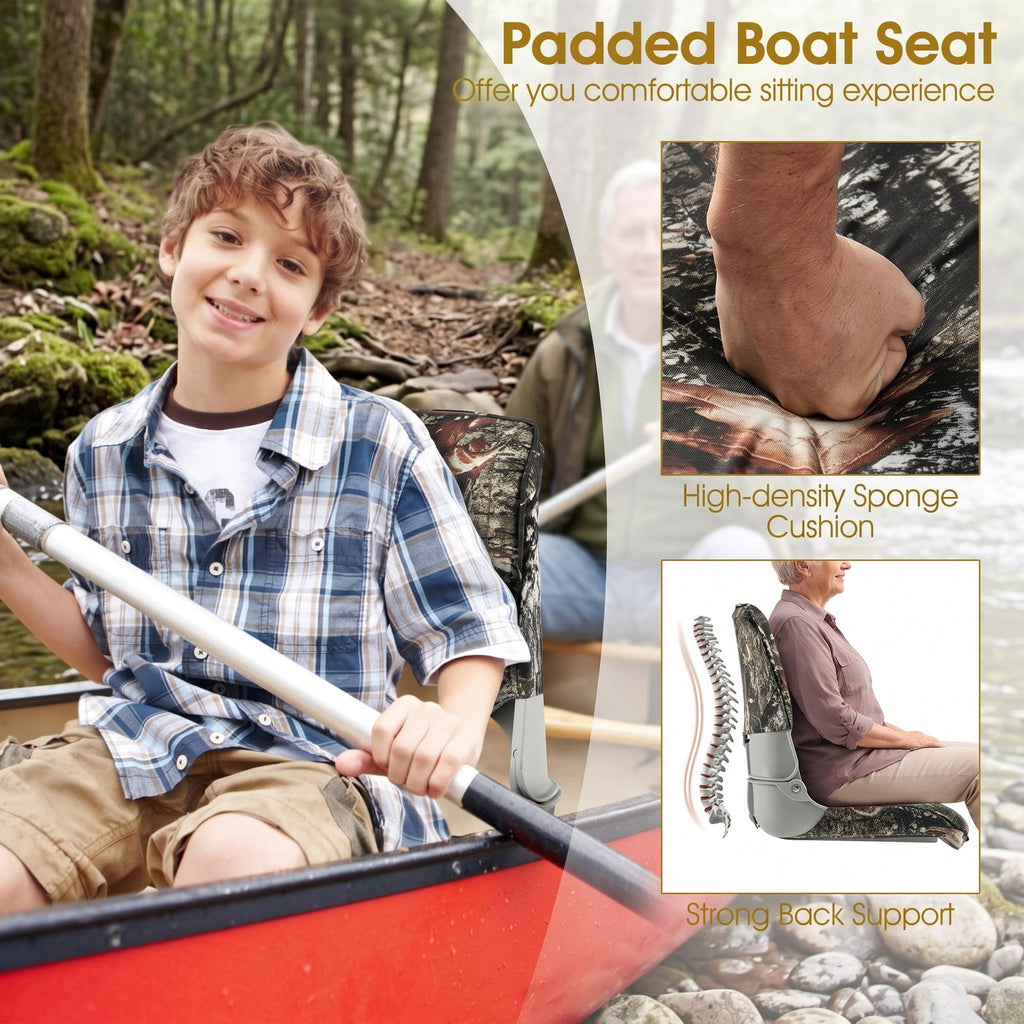 Airfind Low Back Folding Padded Boat Seat with Oxford Fabric Cover and 4 Bolts for Fishing and Sightseeing Boats, Camouflage