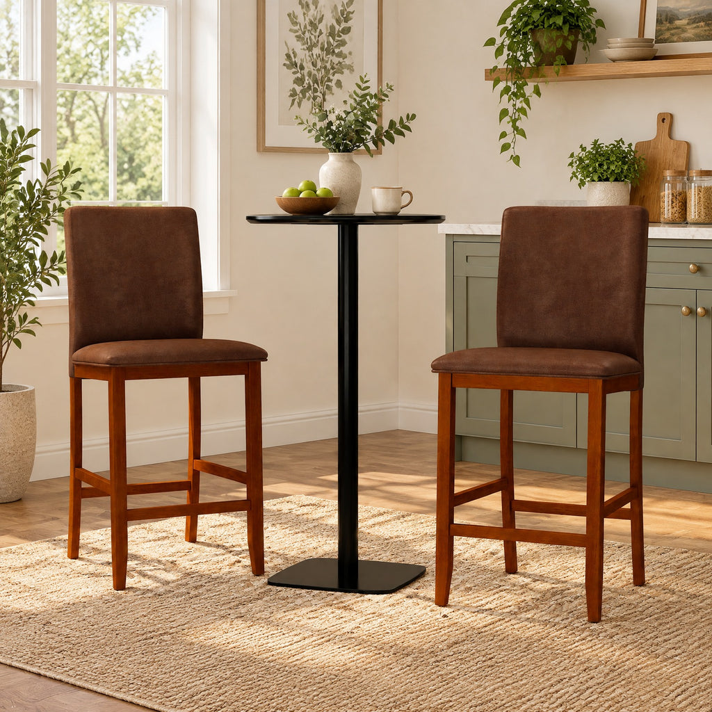 Airfind Counter Barstools, Set of 2, with Rubberwood Legs and Upholstered Seat, 330 lbs Capacity, Rubberwood Polyester Sponge Frame, Walnut