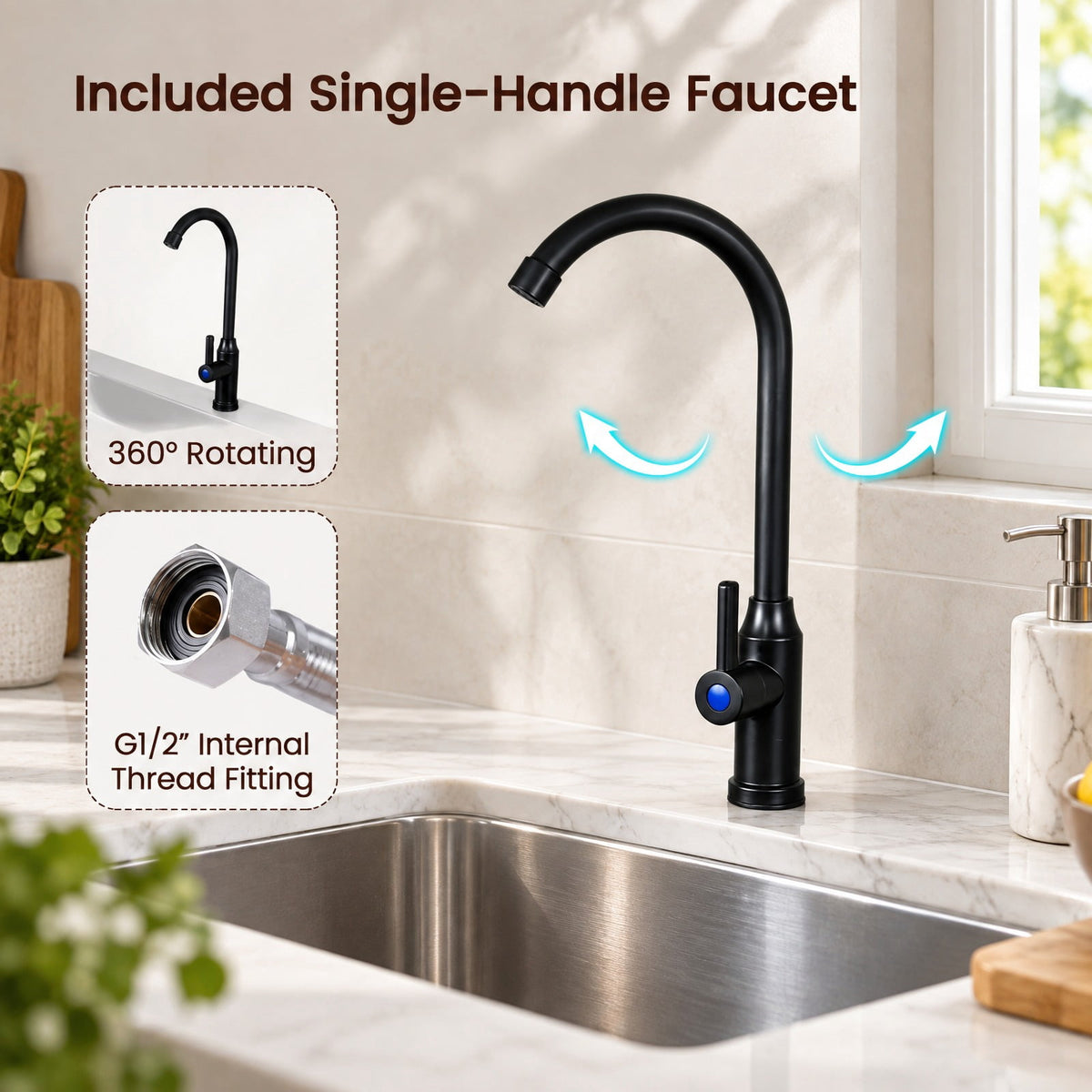 Airfind 100L Utility Sink Laundry Tub with Rotating Faucet and Storage Shelf, Sink 155 lbs Capacity, Metal ABS PP PE Stainless Steel Frame, Black