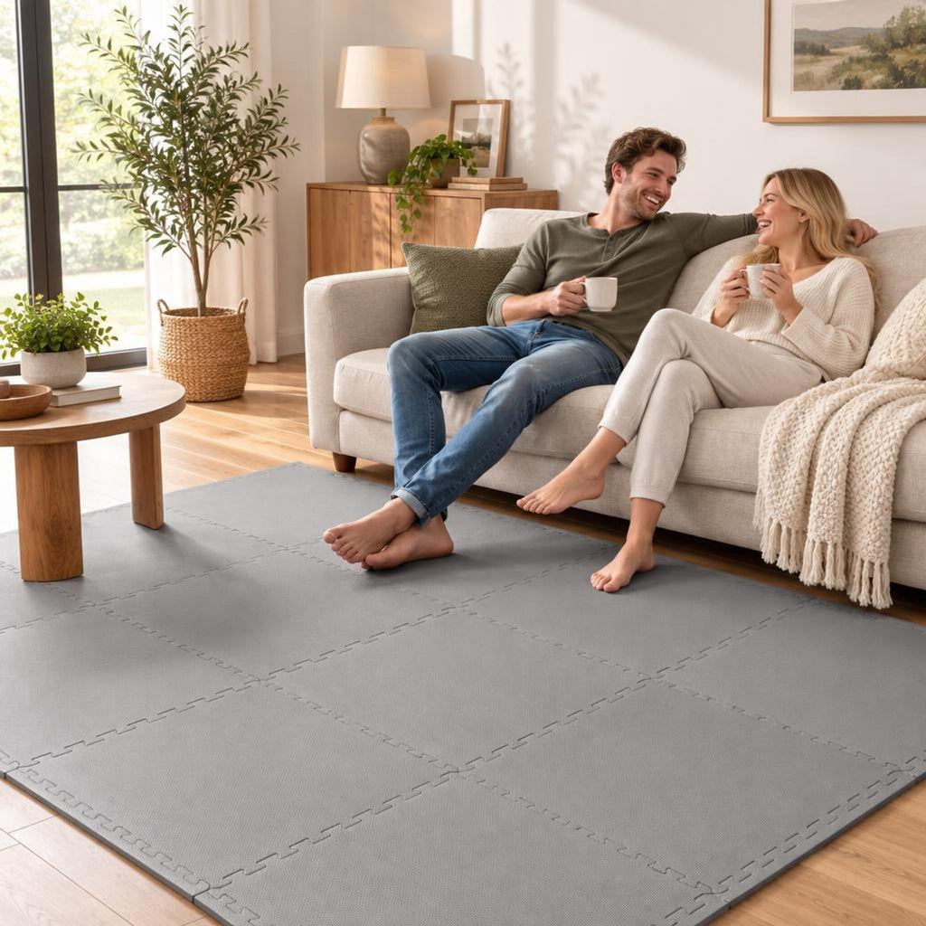 Airfind 24 Pack Non-Slip Protective Interlocking EVA Foam Floor Tiles, EVA Foam Frame, 143 x 97 x 0.5 Footprint, Grey