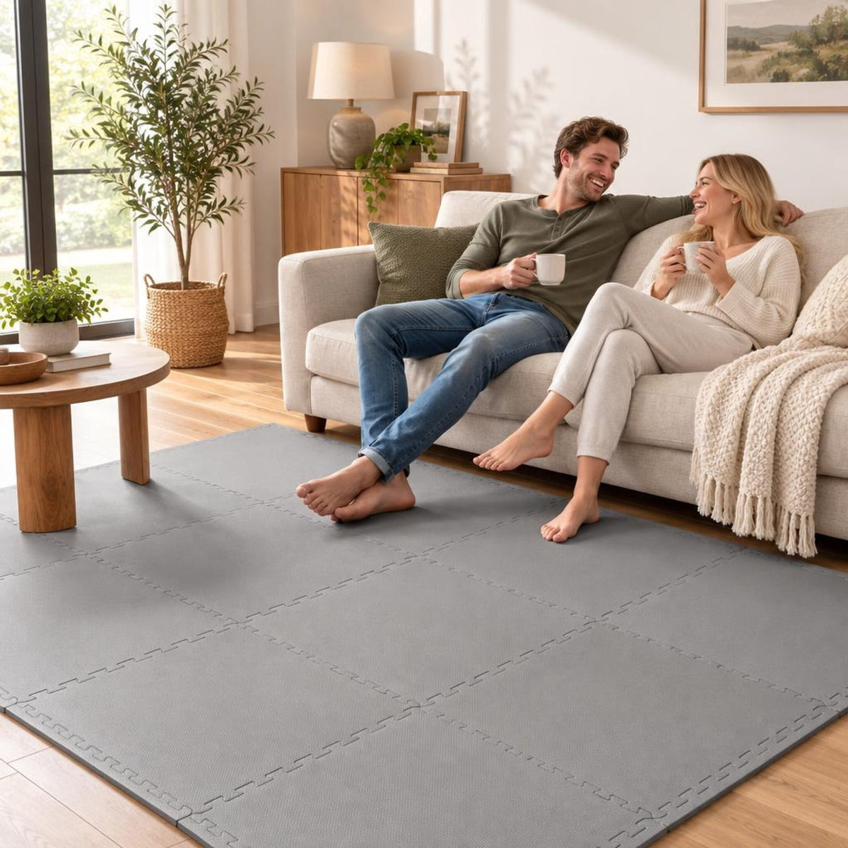 Airfind 24 Pack Non-Slip Protective Interlocking EVA Foam Floor Tiles, EVA Foam Frame, 143 x 97 x 0.5 Footprint, Grey
