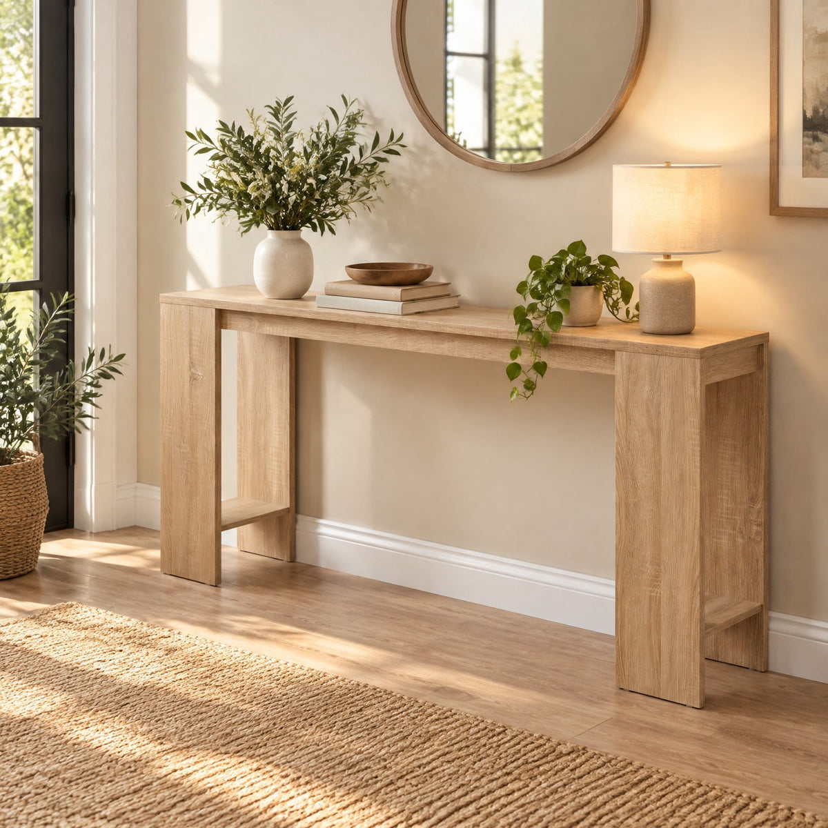 Airfind 71 Inches Long Console Table with Storage for Hallway, 135 lbs Capacity, Engineered Wood Frame, 71 Inch x 12 Inch x 34 Inch Footprint, Natural