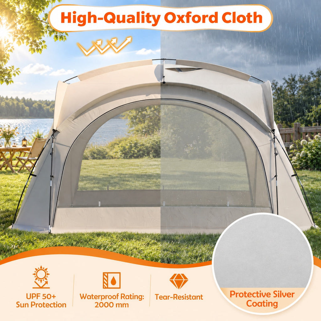 Airfind Beach Tent for 12-15 People Easy Setup Dome Canopy Tent with 4 Removable Zippered Sidewalls, Oxford Cloth Mesh Fiberglass Pole Frame, Brown