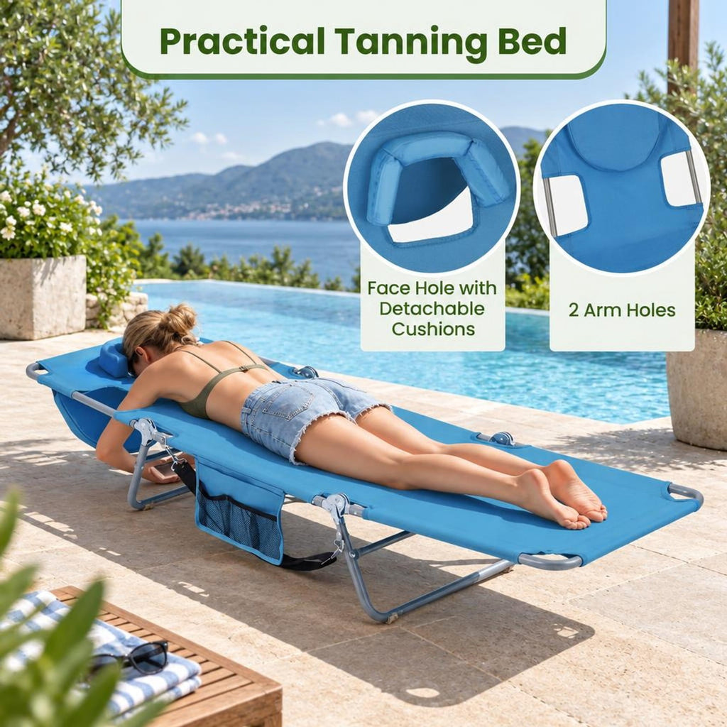 Airfind Folding Beach Lounge Chair with Adjustable Backrest for Lawn, 330 lbs Capacity, Metal Oxford Fabric Polyester Sponge Frame, Blue