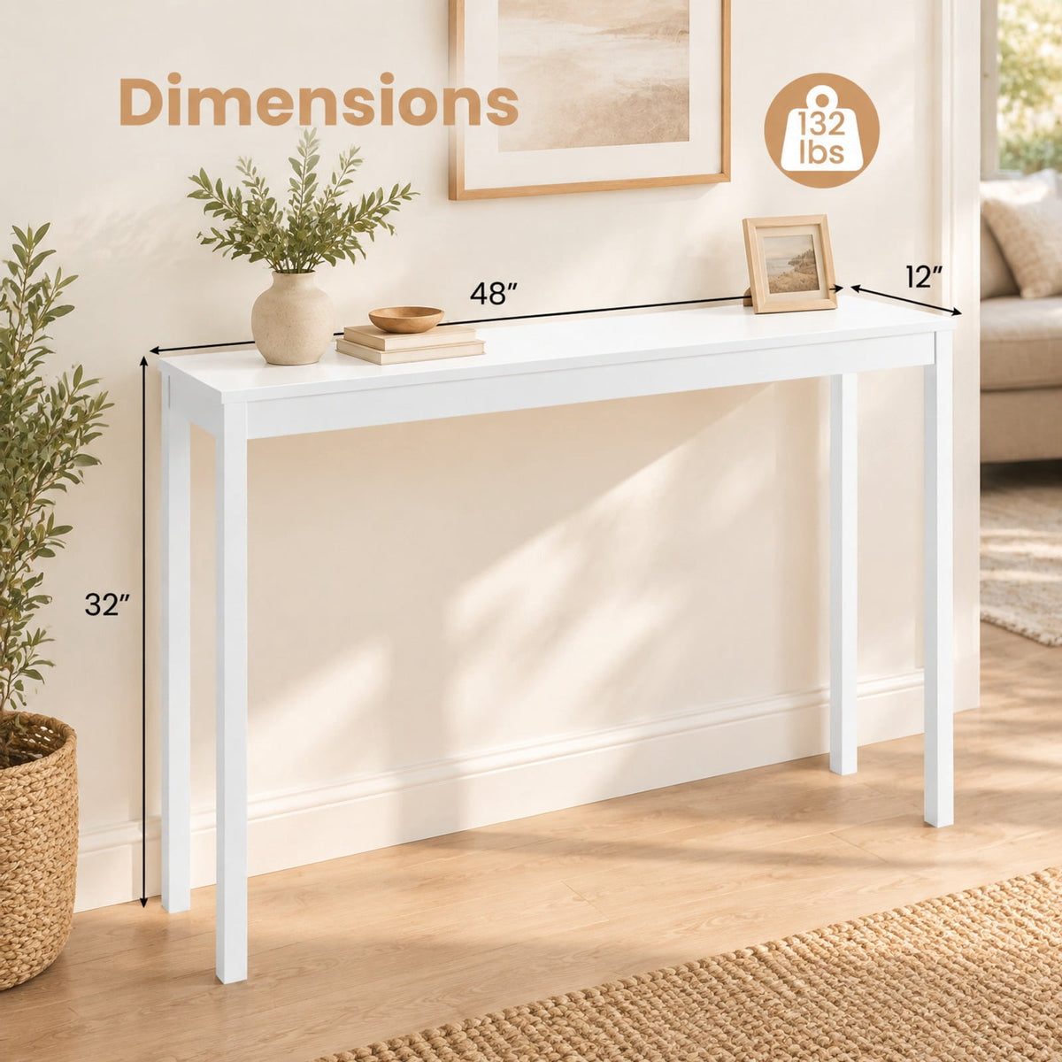 Airfind Wooden Console Table Modern Farmhouse Sofa Table with Thickened Top, 132 lbs Capacity, Rubber Wood MDF Frame, 48 x 12 x 32 Footprint