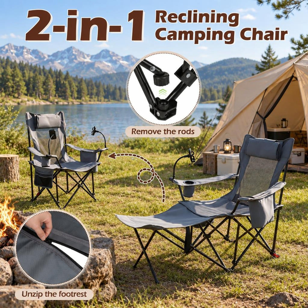 Airfind 2-in-1 Reclining Camping Chair with 3-Level Adjustable Backrest, 330 lbs Capacity, Fabric Metal Cotton Frame, 51.5 Inch x 32 Inch x 34.5 Inch Footprint