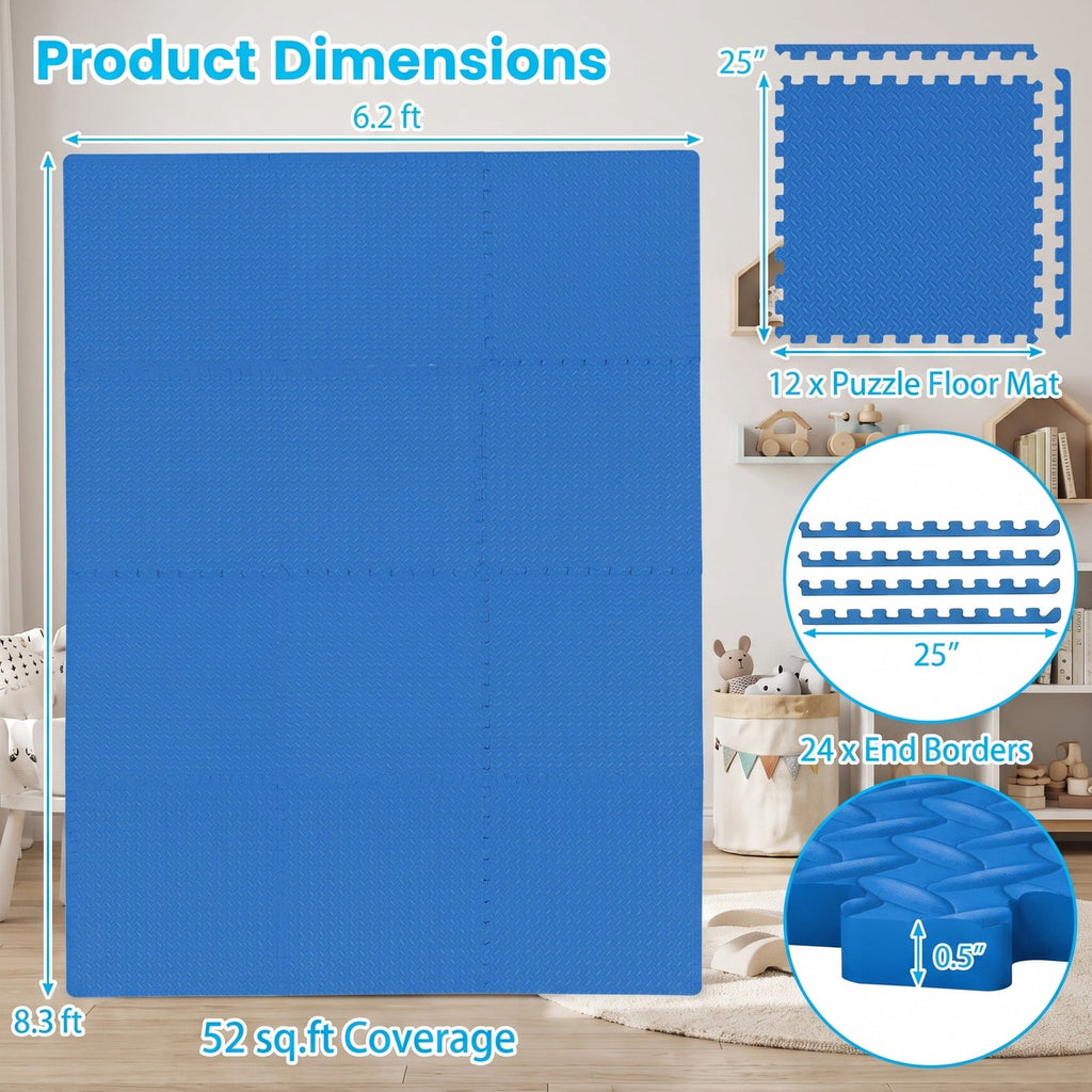 Airfind 12 Tiles Puzzle Exercise Floor Mat with Interlocking EVA Foam and Non-Slip Texture for Home Gym Equipment Protection, Blue
