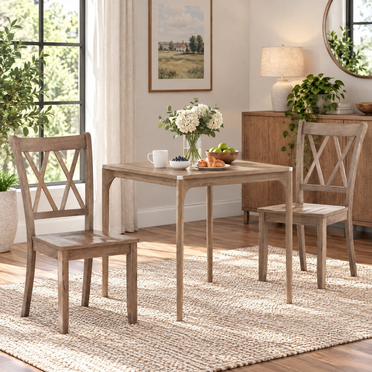 Airfind Set of 2 Wooden Dining Chairs Mid Century Farmhouse Retro Kitchen Chairs, 300 lbs Capacity, Rubber Wood Frame, 20 x 23.5 x 39 Footprint