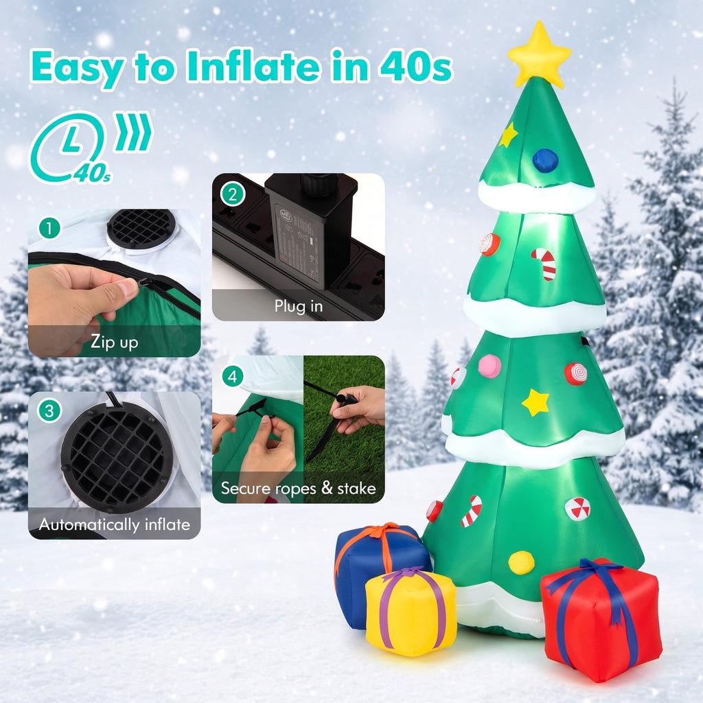 Airfind 6 Feet Tall Blow up Christmas Tree with 3 Gift Boxes, Polyester fabric Frame, 2.5ft x 2.3ft x 6ft Footprint, Multicolored
