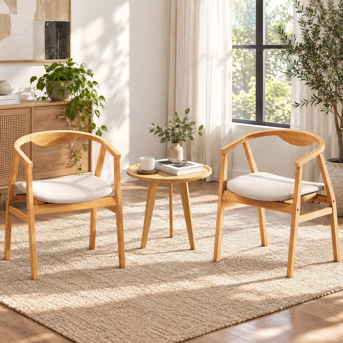 Airfind Bamboo Accent Chair with Armrest and Curved Backrest, 330 Lbs Capacity, Bamboo Polyester Sponge for Convenient Everyday Use, Natural