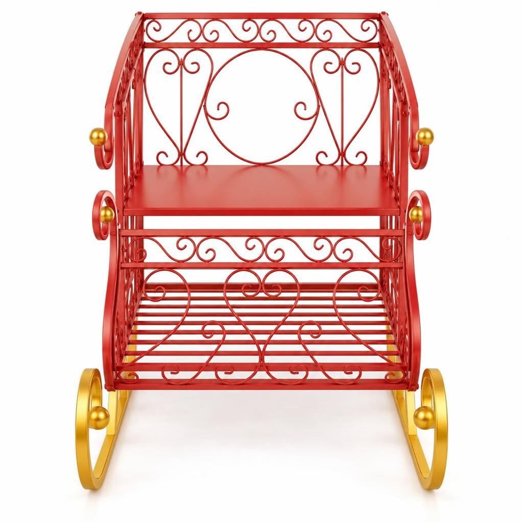 Airfind Metal Christmas Santa Sleigh Basket 2-Tier Xmas Santas Gift Storage Sleigh, 33 Lbs Capacity, Metal, 33.5 Inch X 16.5 Inch X 24.5 Inch, Red