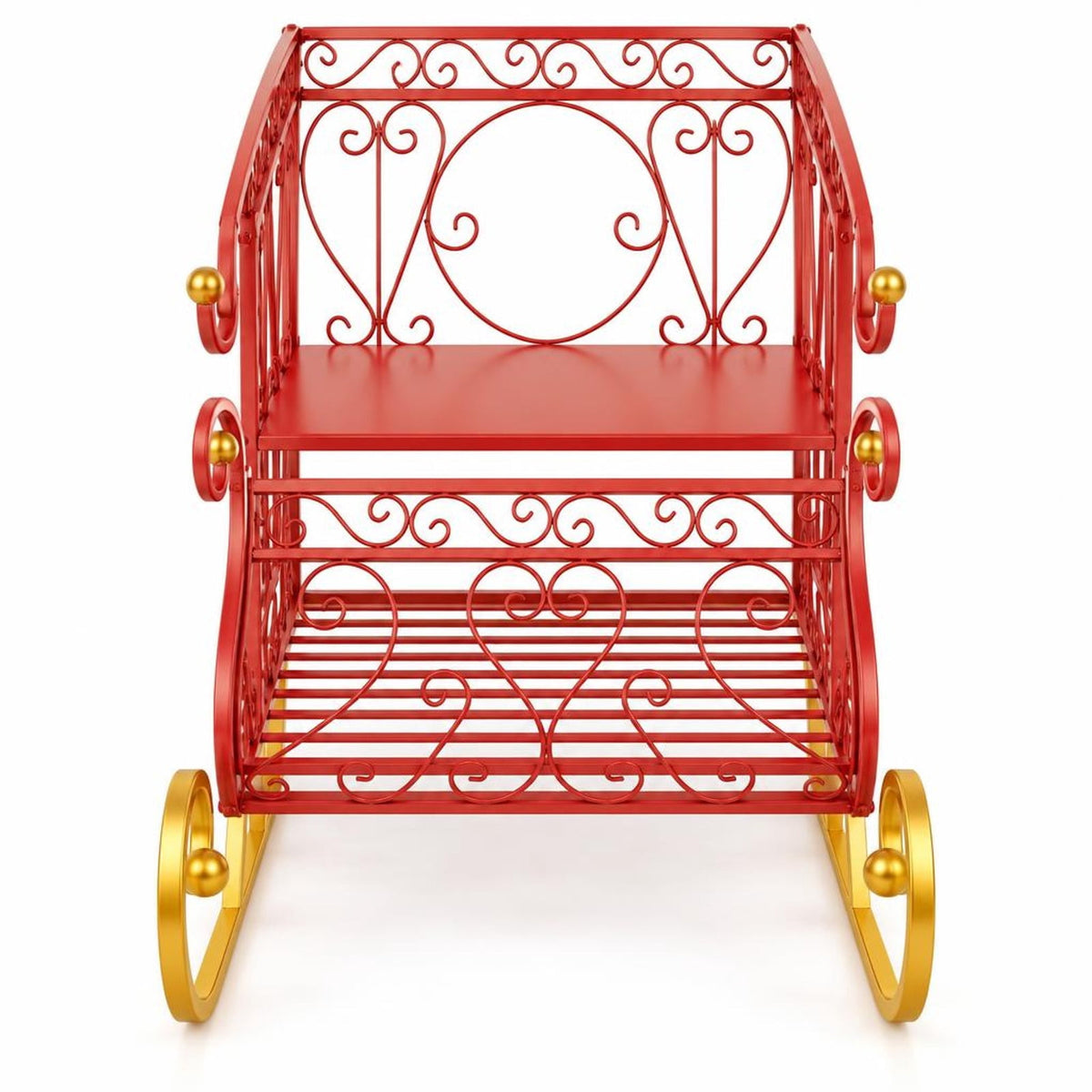 Airfind Metal Christmas Santa Sleigh Basket 2-Tier Xmas Santas Gift Storage Sleigh, 33 Lbs Capacity, Metal, 33.5 Inch X 16.5 Inch X 24.5 Inch, Red