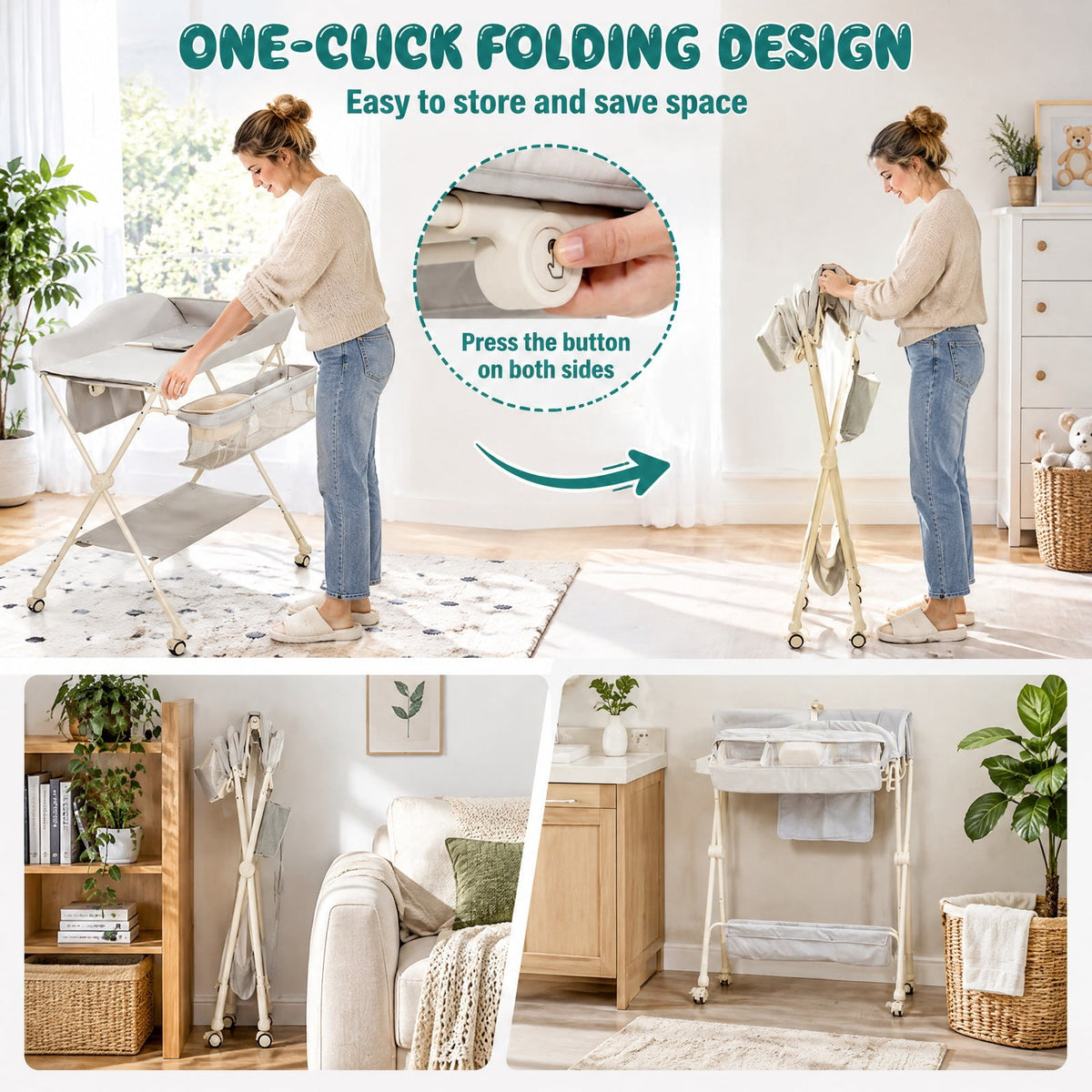 Airfind Baby Diaper Changing Table with Water Basin Wheel, 33 lbs Capacity, PP Frame, for 0-12 Months, 32.5x 27.5x 38-40 Footprint, Gray
