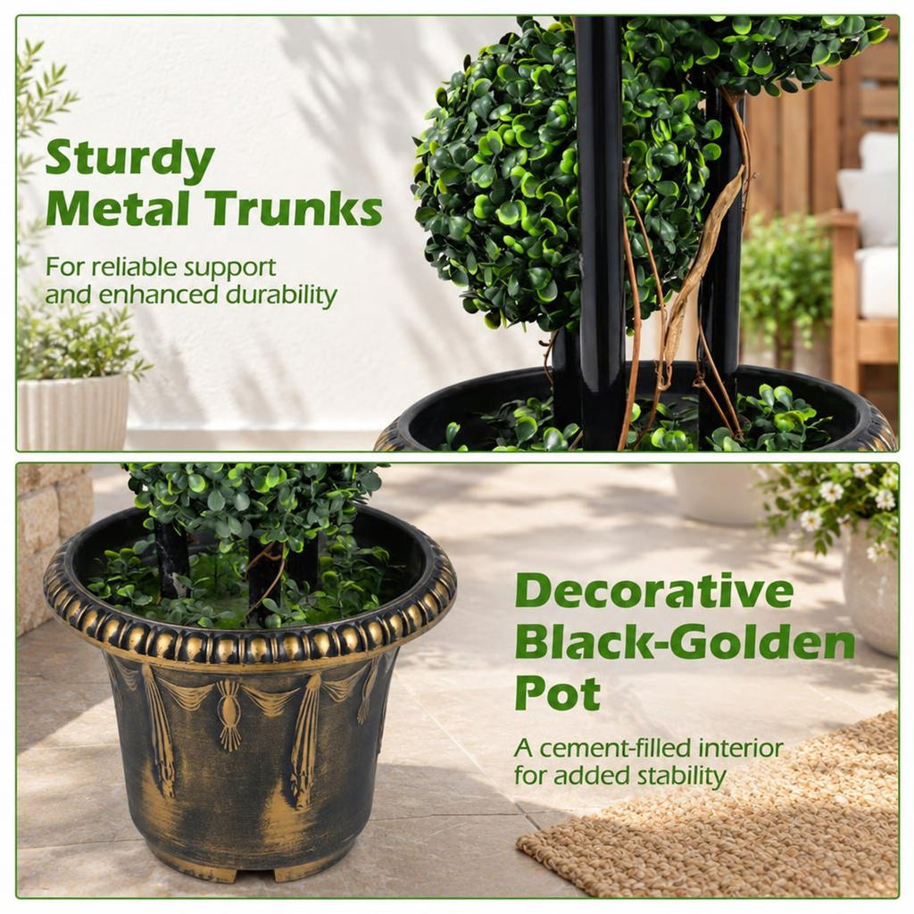Airfind 29 Inches Artificial Boxwood Topiary Tree Triple Ball Shrubs, PE Metal Solid Wood Cement PP Tree Height 29 Inch/35 Inch Pot, Black