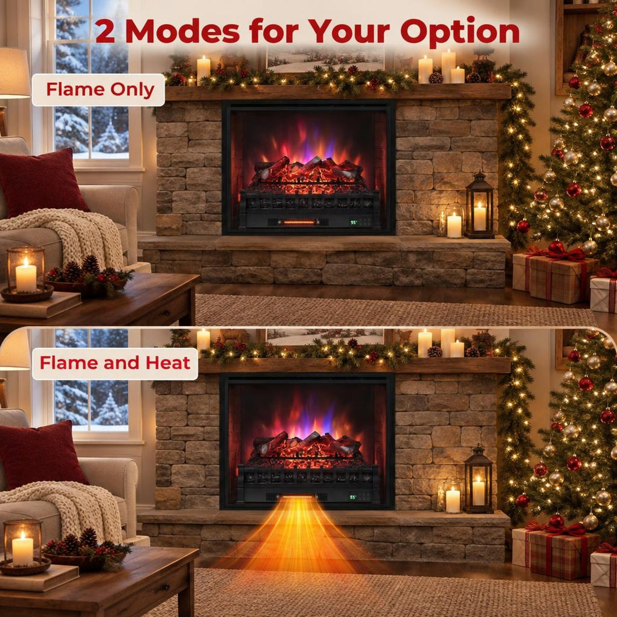 Airfind 26 Inch WiFi Infrared Quartz Electric Fireplace Insert Logs Heater with Realistic Lemonwood Logs, Cold-rolled Steel ABS Resin Frame, Black