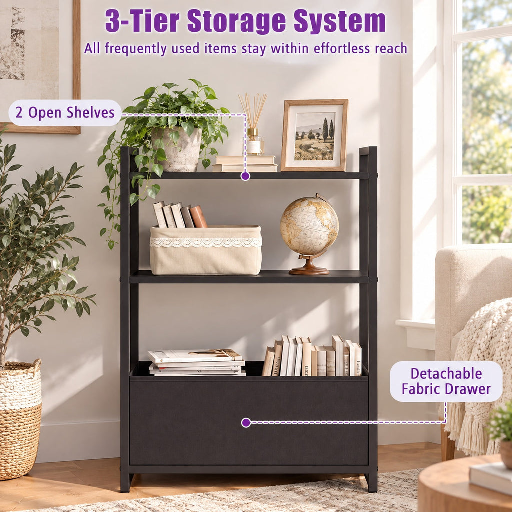Airfind Narrow End Table with Storage Shelves and Metal Frame, 25 lbs Capacity, Engineered Wood Metal Fabric Frame, 19 x 8 x 25.5 Footprint