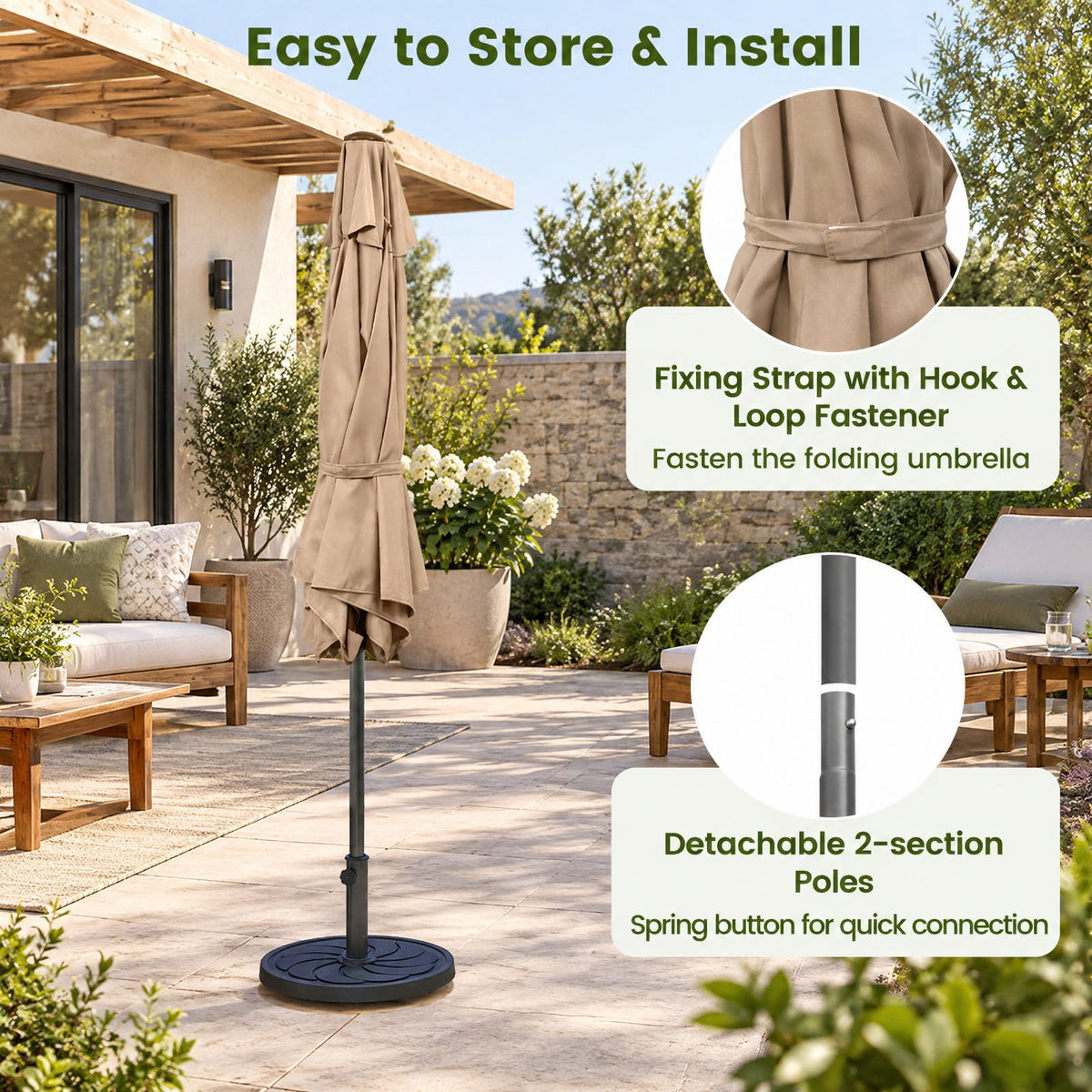 Airfind 7.5 feet Outdoor Patio Heavy Duty Market Umbrella with Push Button Tilt, Metal Polyester Frame, Tan