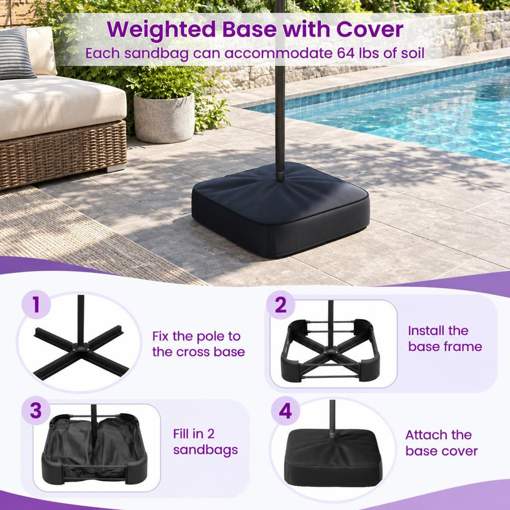 Airfind 13FT Double-sided Patio Umbrella with Solar Lights for Garden Pool Backyard, Metal 180g Yarn Dyed Fabric PA Coating Frame, Coffee