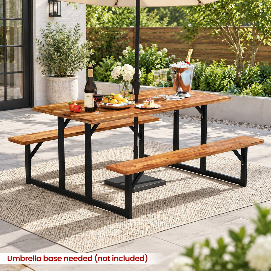 Airfind 6-Person Acacia Wood Picnic Table with 2 Built, of Tabletop 330 lbs Capacity, Acacia Wood Metal Frame, 63 x 61.5 x 29 Footprint, Wood