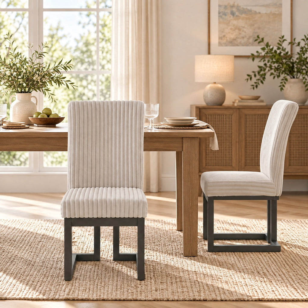 Airfind Upholstered Dining Chairs Set of 2 with Rubber Wood Legs and Padded Seat for Dining Room, 330 lbs Capacity, Rubber Wood Frame, Beige